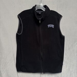 TCU Horned Frogs Vest Mens Medium Black NCAA Football GEN2 Fleece‎ Full Zip